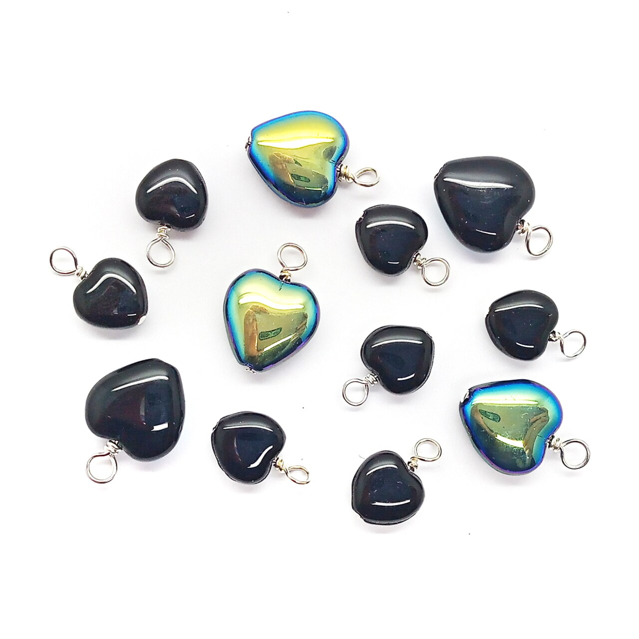 Black Heart Bead Charms, 10 pieces, Dangles for Goth or Halloween Jewelry, Adorabilities
